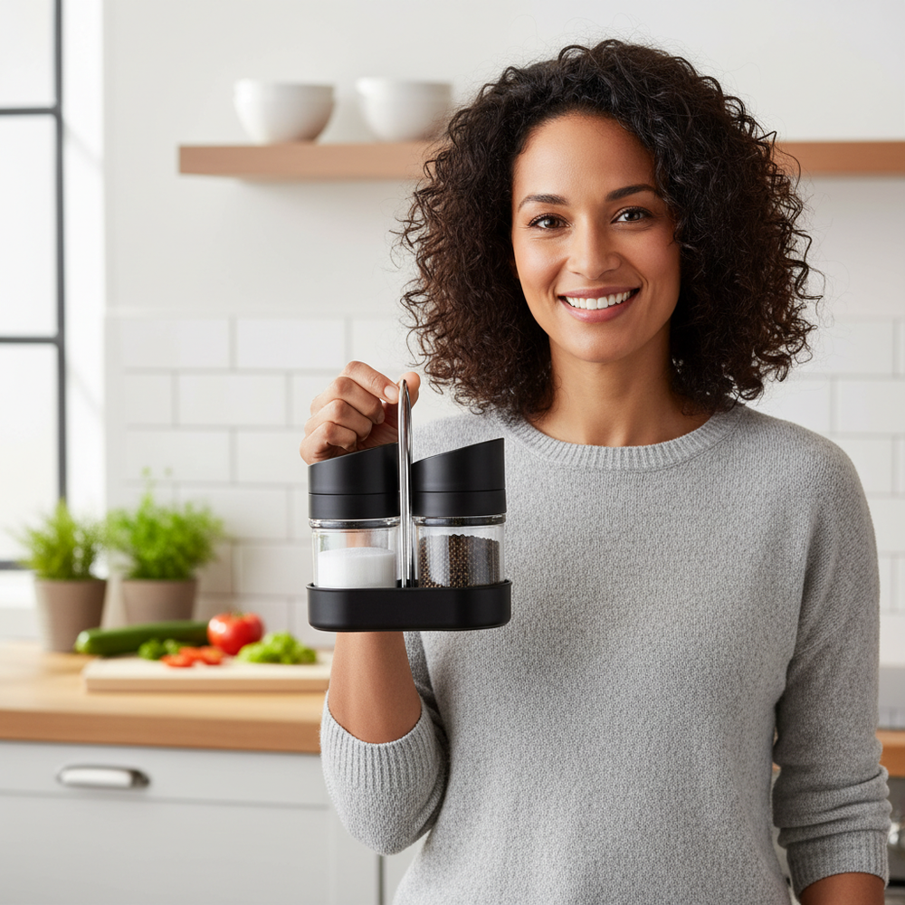 Apex Helix Salt N Pepper 2-piece Plastic Jar Set With Stand - reviews-with-image