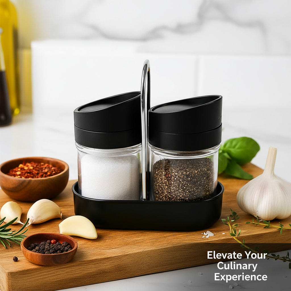Apex Helix Salt N Pepper 2-piece Plastic Jar Set With Stand - skincare-media-carousel