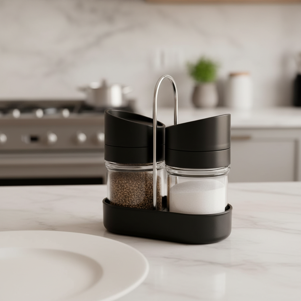 Apex Helix Salt N Pepper 2-piece Plastic Jar Set With Stand - skincare-media-carousel